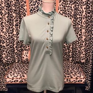 Tory Burch Fitted Ruffled Collar Polo Style Shirt